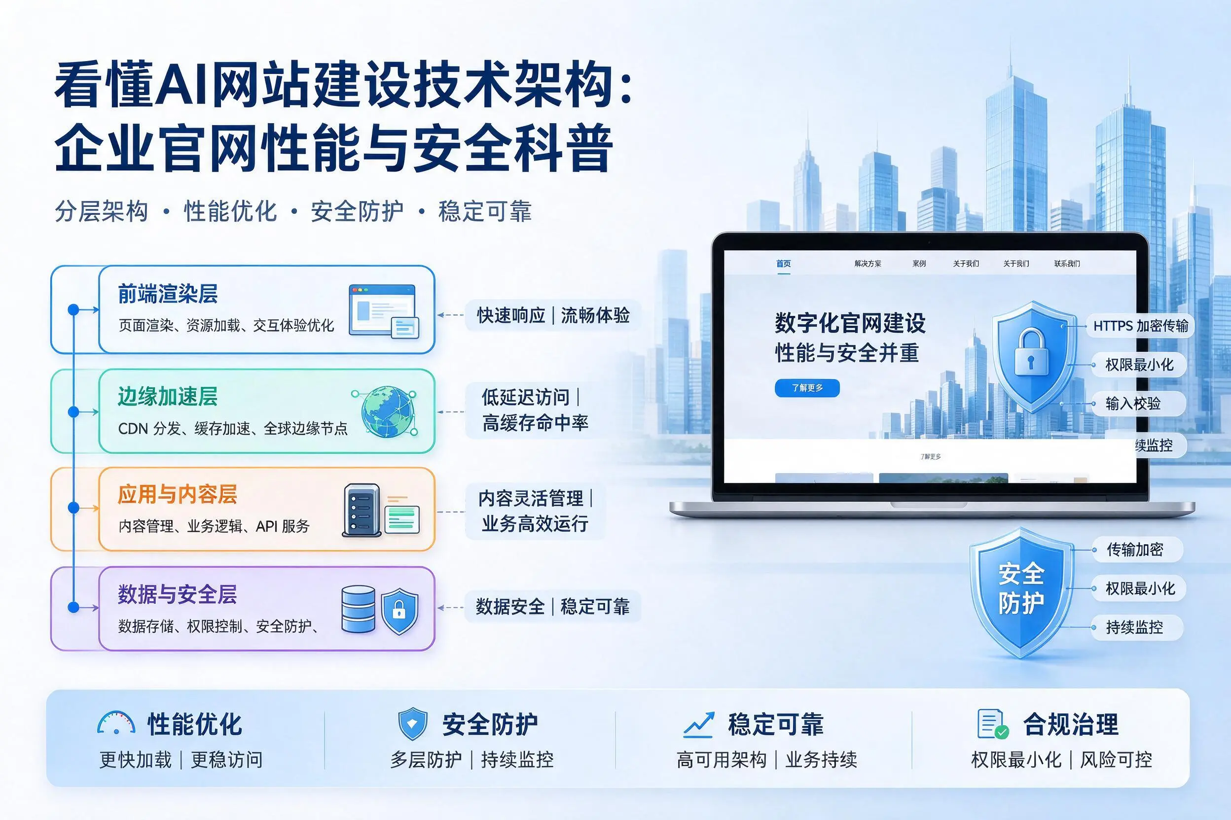 看懂AI网站建设技术架构:六安企业官网性能与安全科普