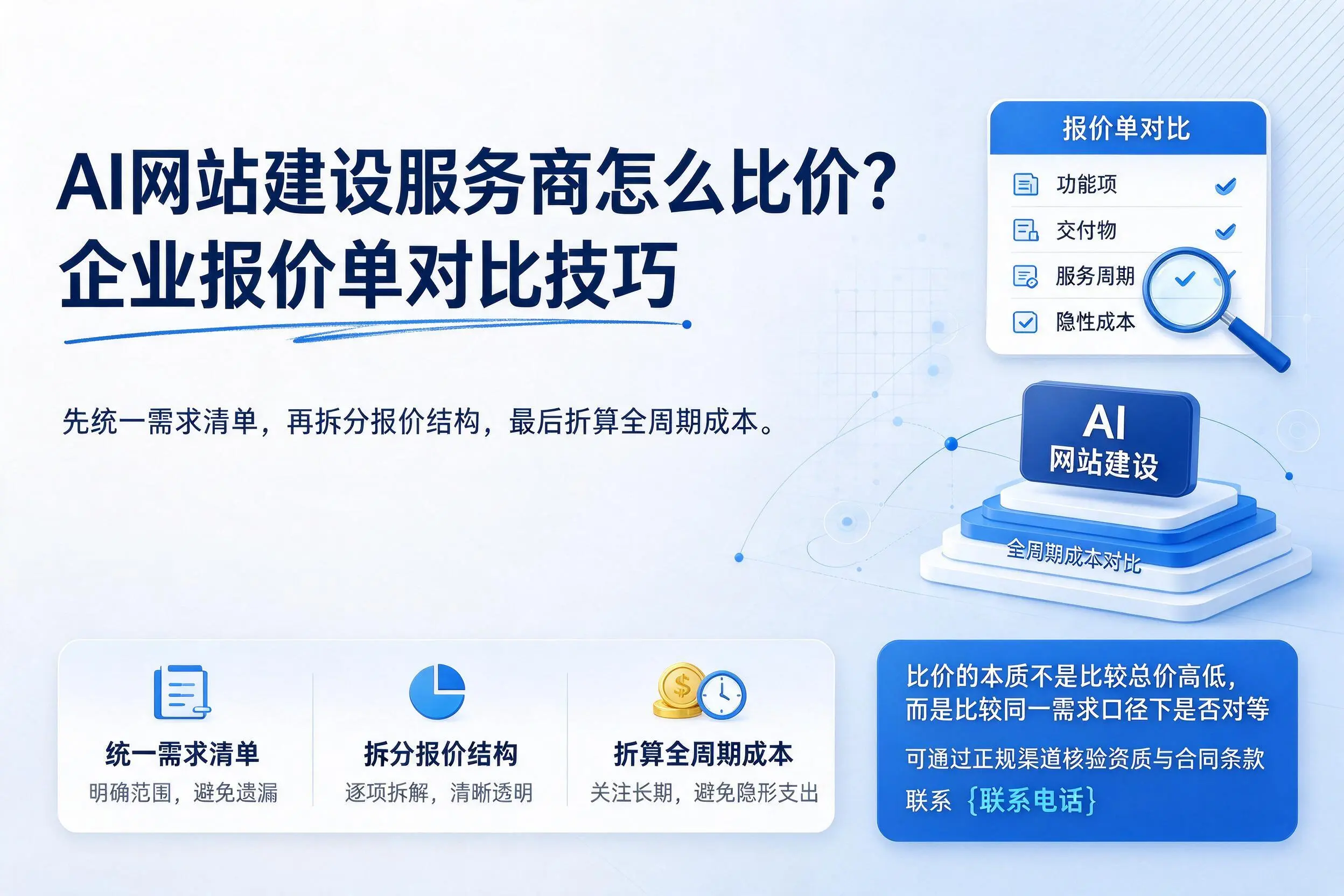 AI网站建设服务商怎么比价?六安企业报价单对比技巧