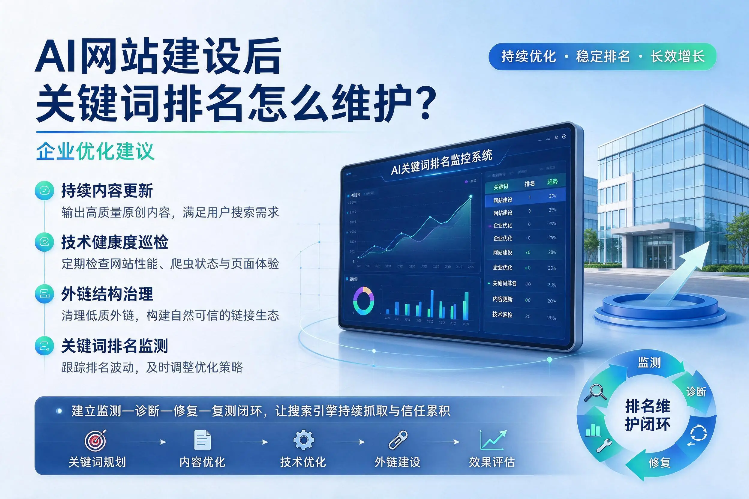 AI网站建设后关键词排名怎么维护?六安企业优化建议