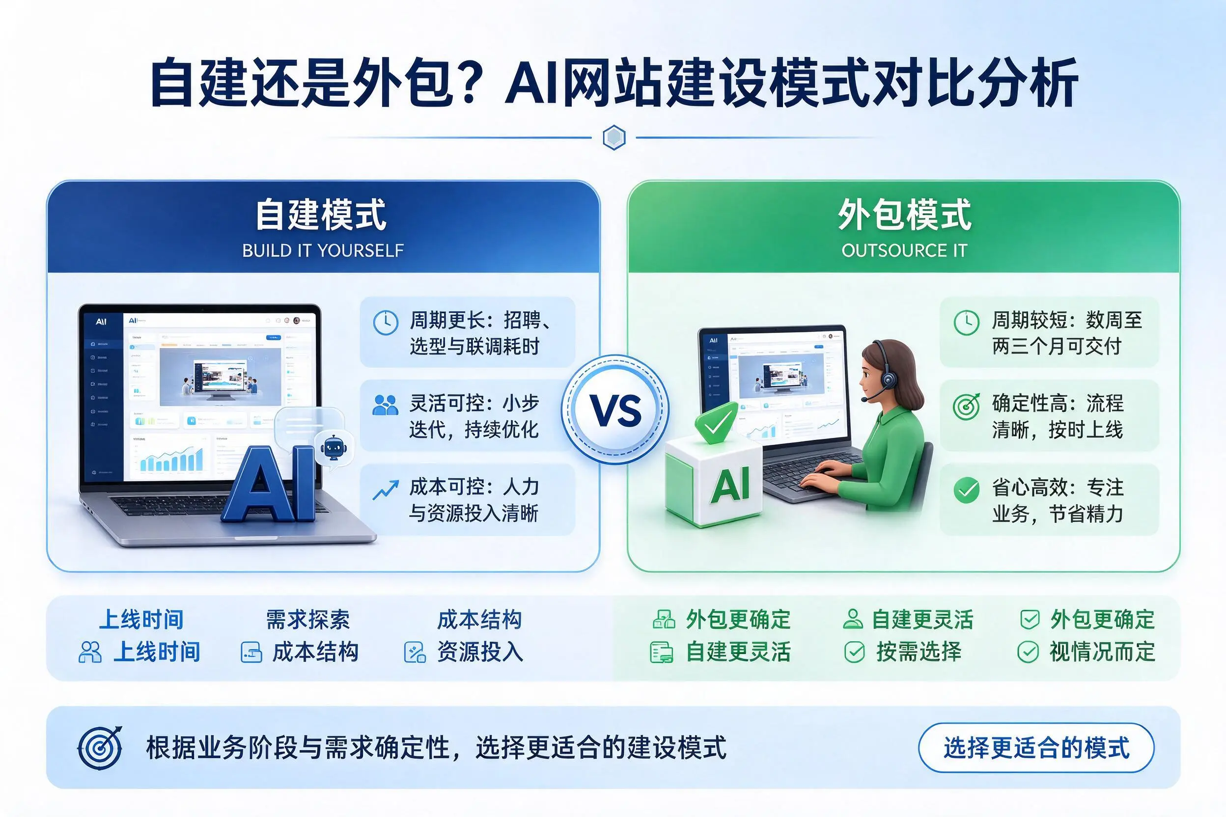 自建还是外包?六安AI网站建设模式对比分析