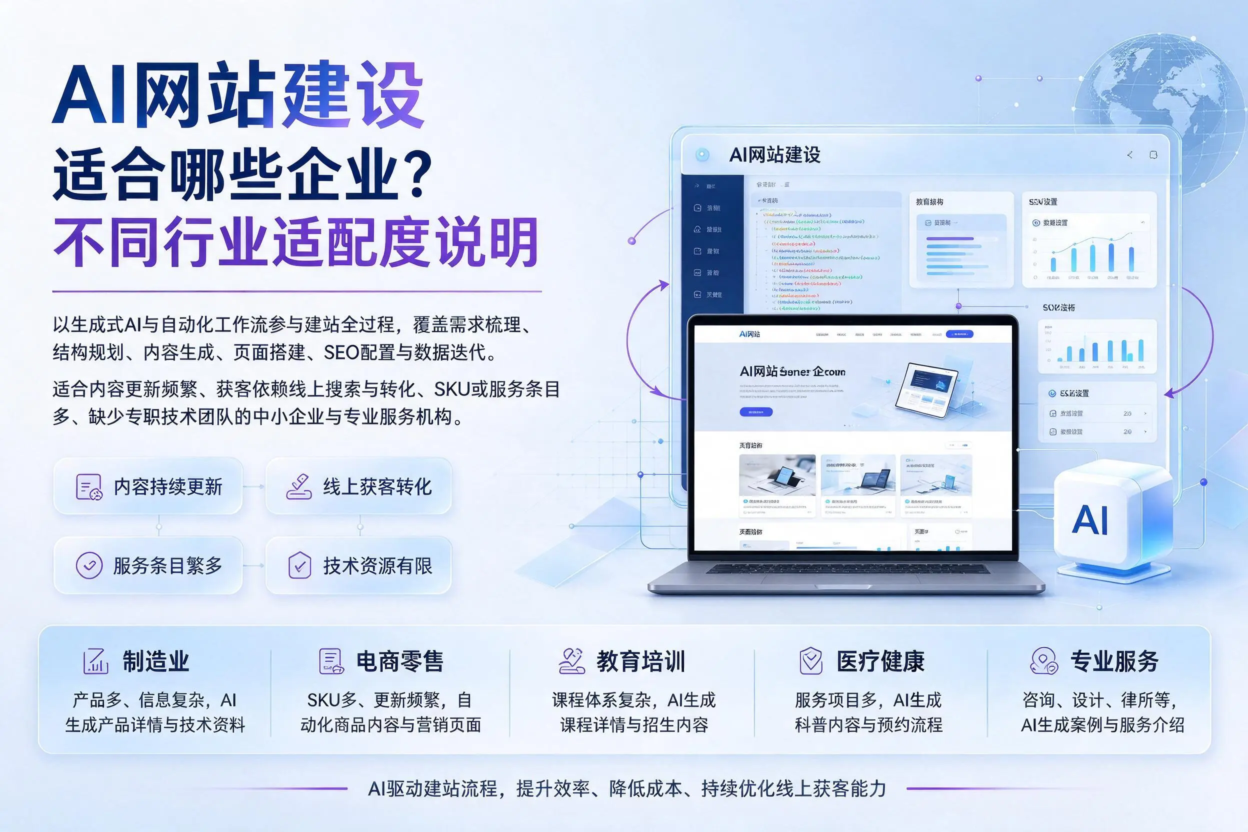AI网站建设适合哪些企业?六安不同行业适配度说明